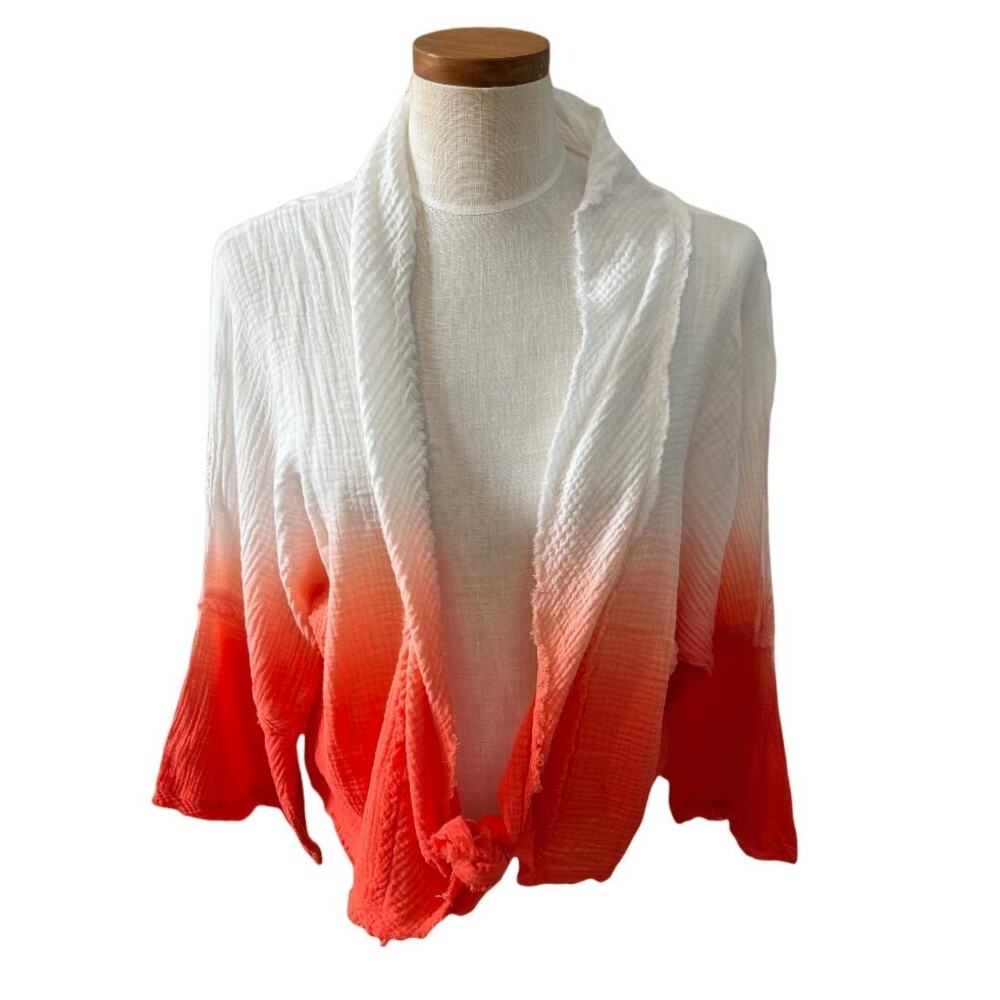 Young Fabulous & Broke YFB Open Front Bell Sleeve Top White Orange Ombre S